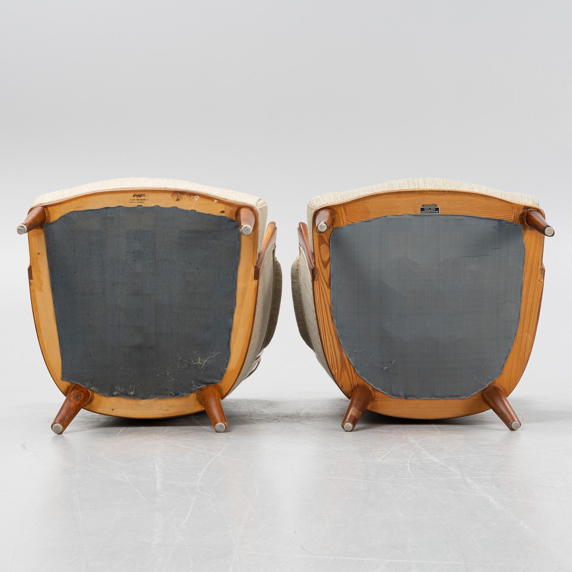 Carl Malmsten, a matched pair of easy chairs, second part of the 20th Century.
