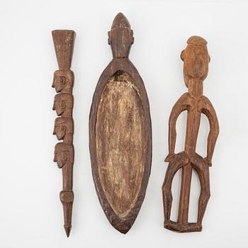 A group of three Asmat wood carvings, Indonesia, Jakarta, 20th Century.