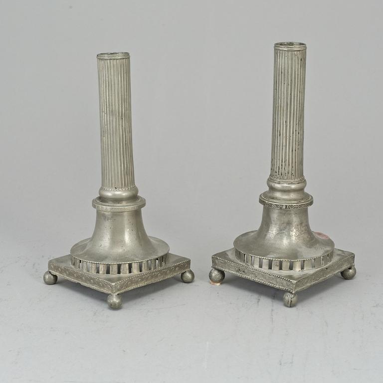 A pair of gustavian pewter candlesticks.  Hans Wicksten, Västerås (1782-1814).