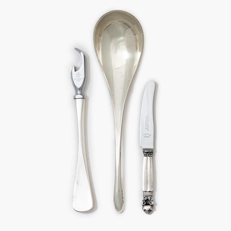 Three silver utensils, Denmark, 20th century.