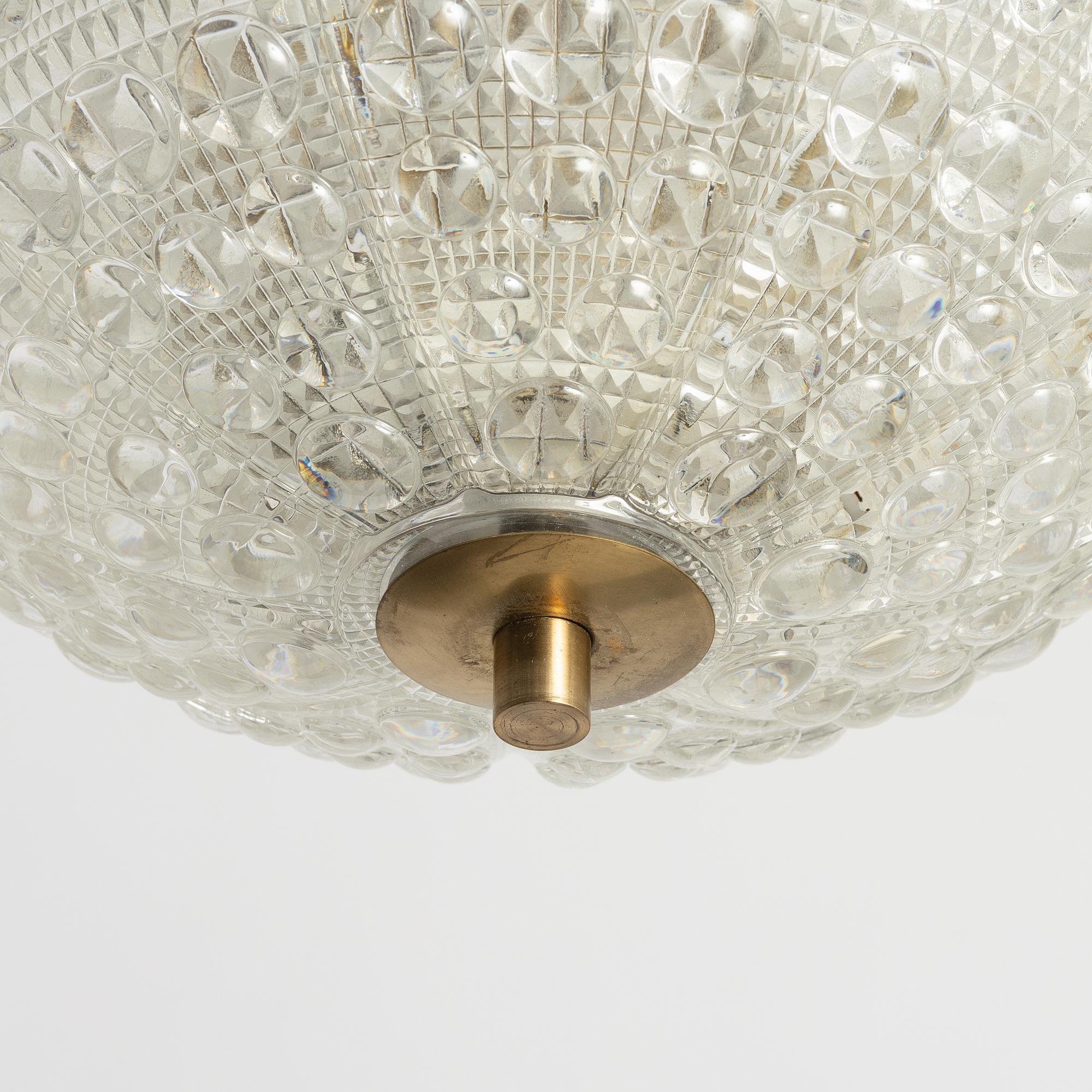 Carl Fagerlund, a set of three ceiling lamps, Orrefors.