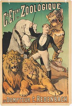 Litografisk affisch, "Grand Etablissement Zoologique", Imp. Emile Levy, Paris, Frankrike, 1885.