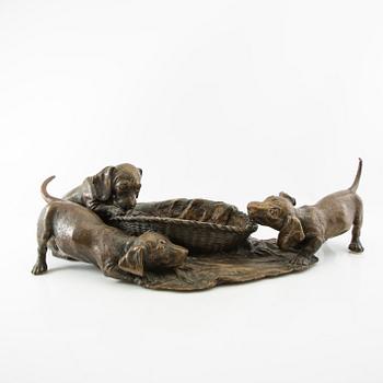 Unknown artist 20th century, sculpture, Playing puppies.
