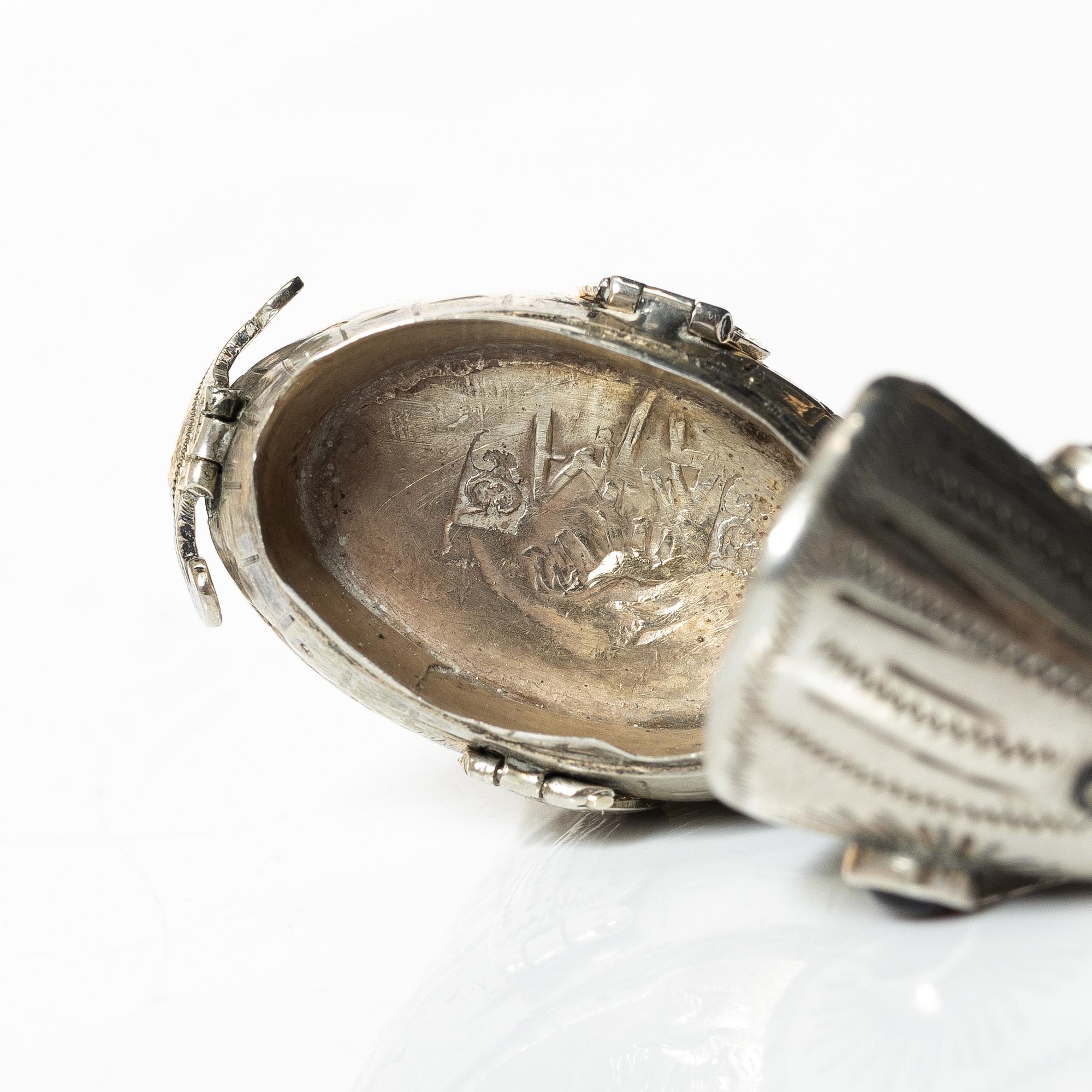 A set of three silver table decorations/boxes, 19th Century.