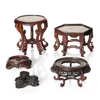 1016. A group of five hardwood stands, Qing dynasty.