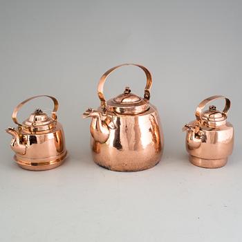 A set of three Pitchers of copper, 19th century, Sweden and Finland.