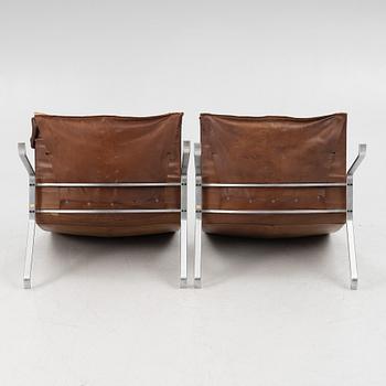 Poul Kjaerholm, a pair of brown leather "PK-22" chairs, edition E Kold Christensen.
