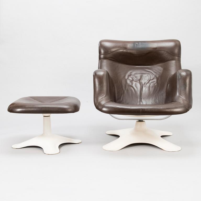 YRJÖ KUKKAPURO, A 1970's 'Carousel' armchair and stool for Haimi Finland.