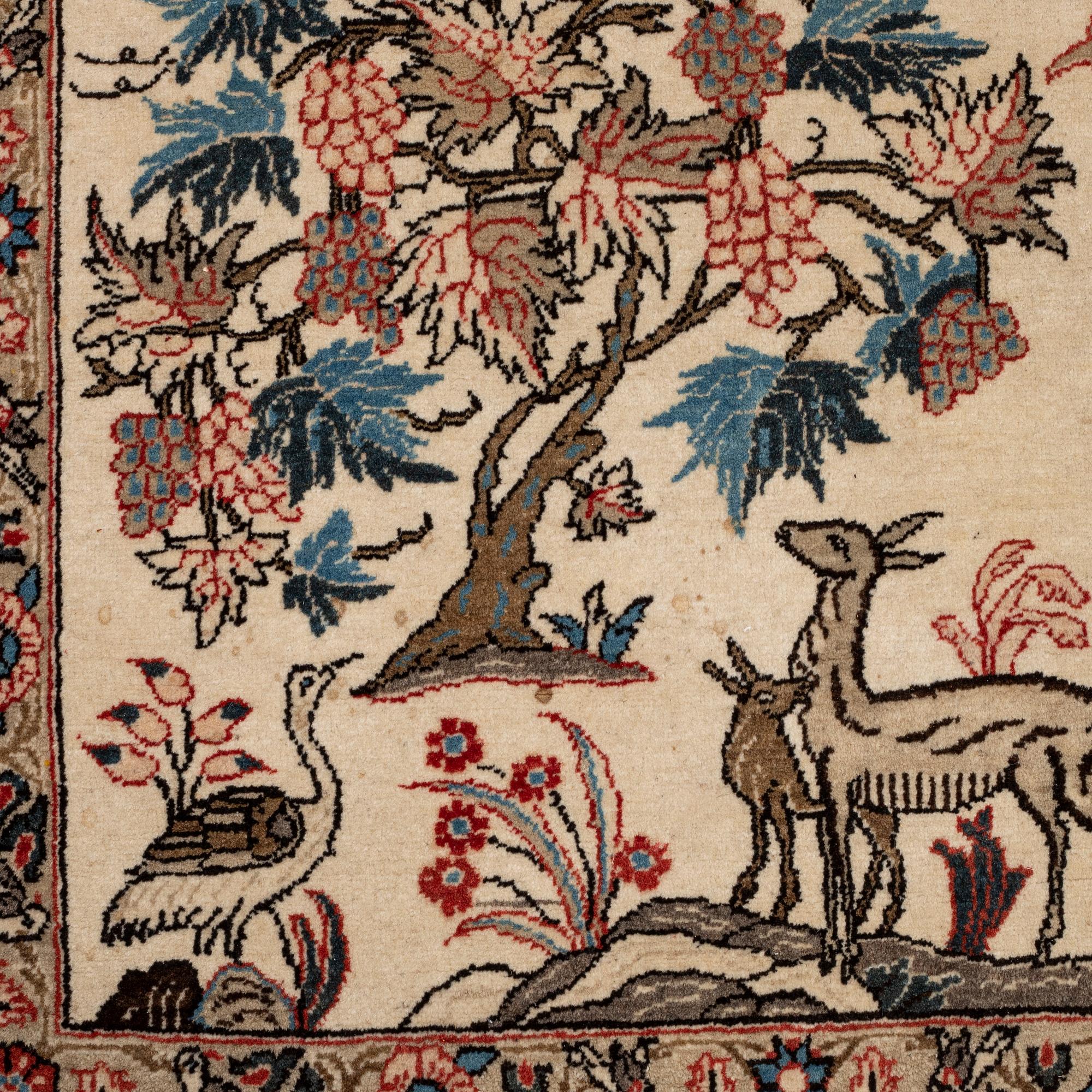 A RUG, an old Qum, figural, Iranian, ca 211-213,5 x 143,5-148 cm.