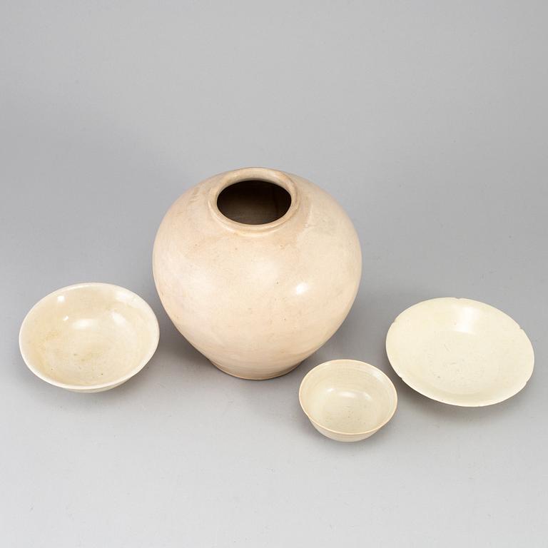A group of white glazed South East Asian Ceramics, 20th Century or earlier. (4 pieces).