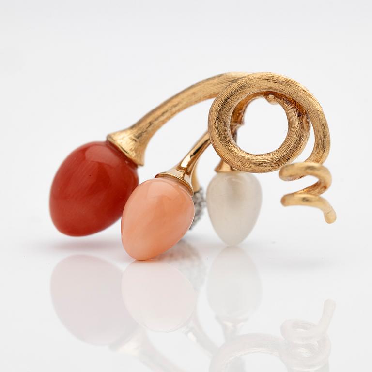 Ole Lynggaard, Pendant, 18K rose gold with red and pink coral, white moonstone and brilliant-cut diamonds, designed by Charlotte Lynggaard.