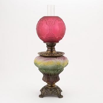 A glass and brass oil lamp, late 19th Century.