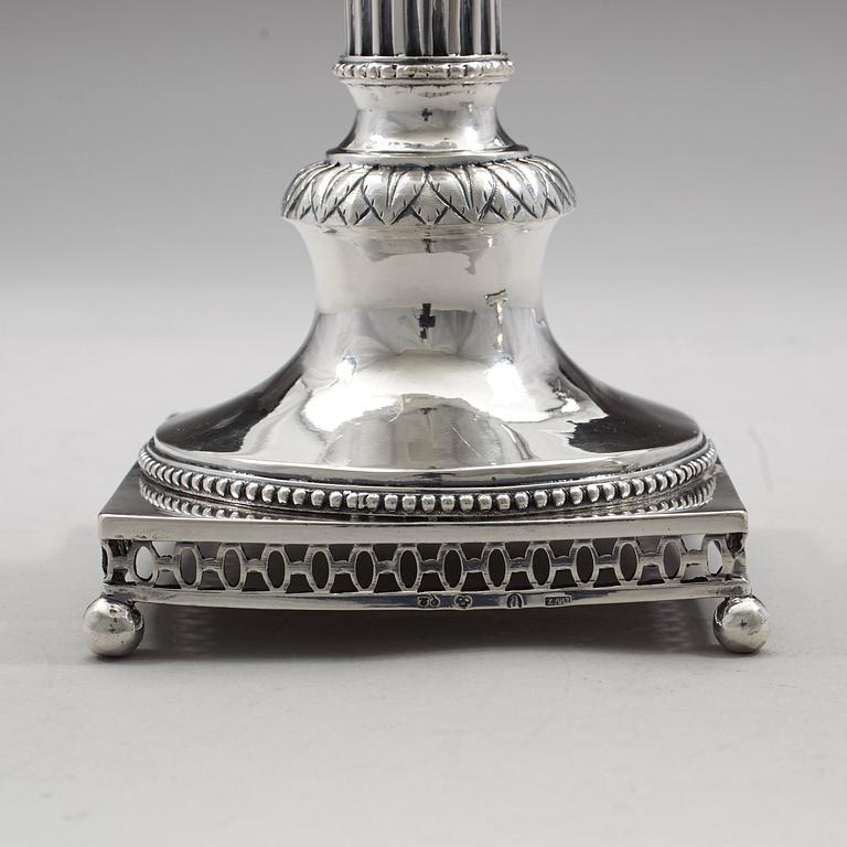 A pair of Swedish 18th century silver candlesticks, Johan Wilhelm Zimmerman, Stockholm 1798.