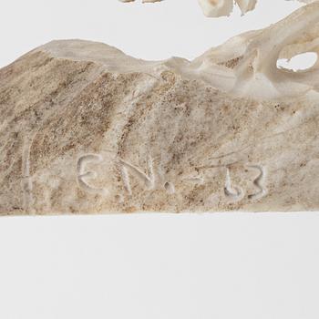 Erik Norberg, figurines, 3 pcs, reindeer antler, signed EN and dated -63, -67, and -69 respectively.