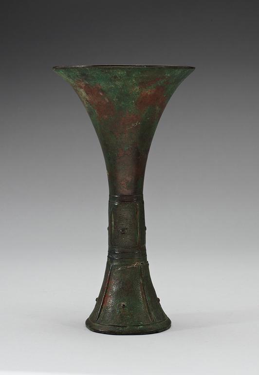 A archaistic bronze vase, with taotie pattern to base, presumably Ming dynasty.