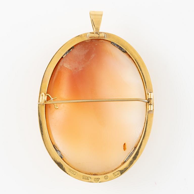 Brooch/pendant 18K gold with shell cameo.