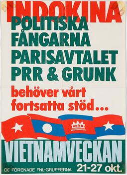 POLITISK AFFISCH, "Indokina, politiska fångarna…", offsettryck, 1973.