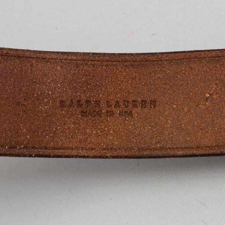 Two leather belts by Ralph Lauren.