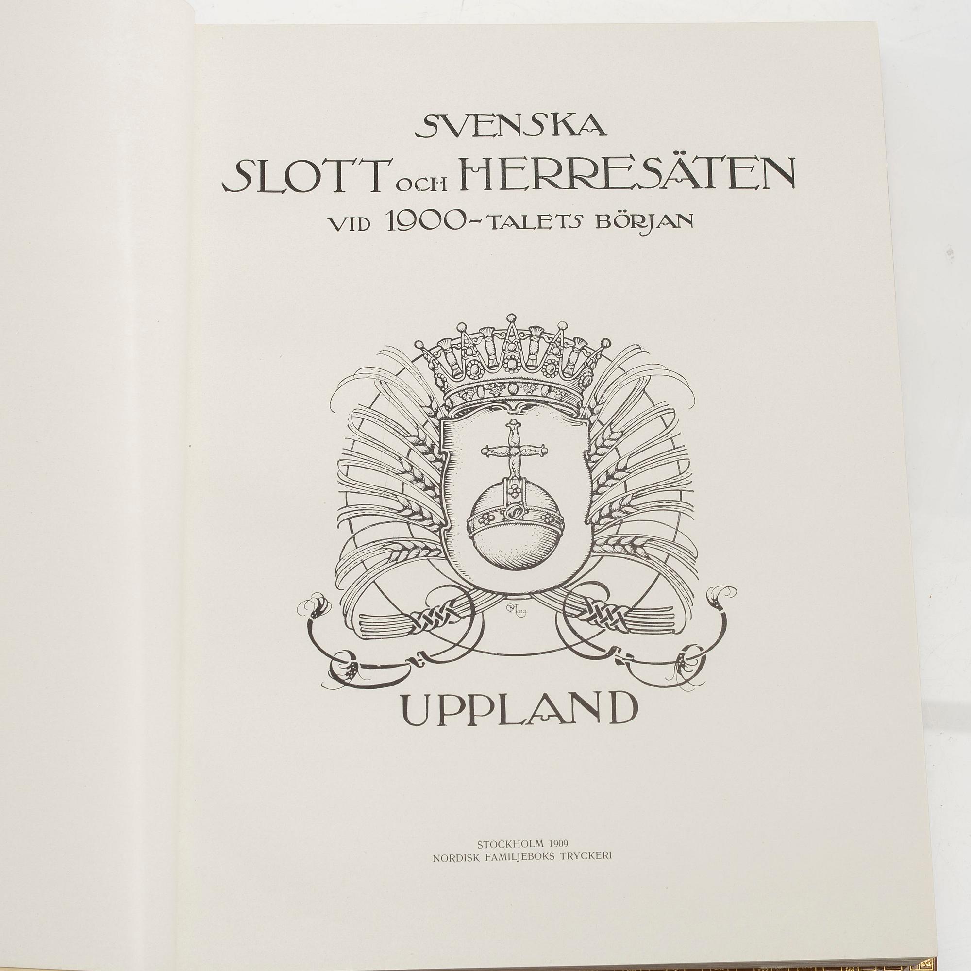 Bokverk, "Svenska Slott och Herresäten", 12 volymer (9+3) samt "Danske Herregaarde ved 1920", 3 volymer.