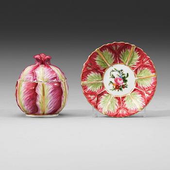 1353. Meissen, A Meissen cabbage shaped cup with cover and stand, period of Marcolini (1774-1814).