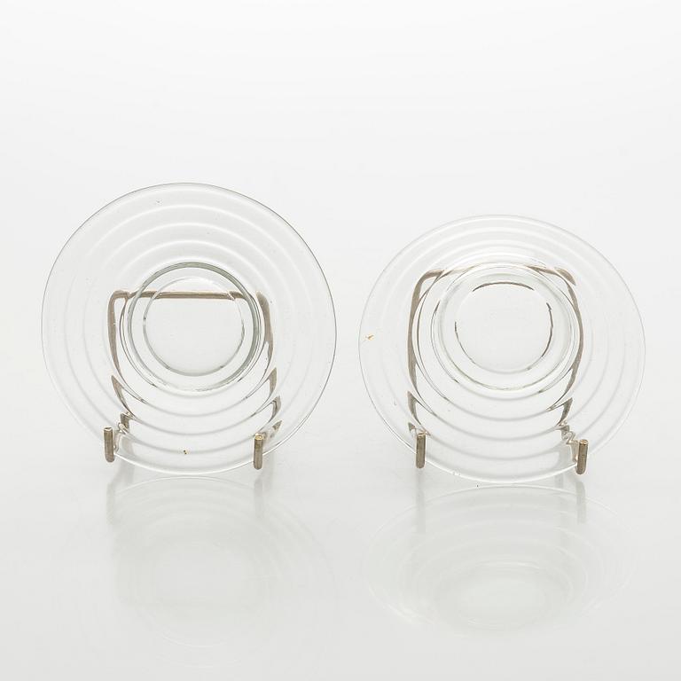 Aino Aalto, drinking glasses and plates, 4 + 4 pcs "Bölgeblick" for Karhula Glassworks, 1930s.