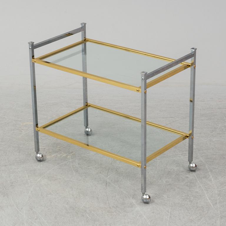 A metal and glass drinks trolley, 1970's/80's.