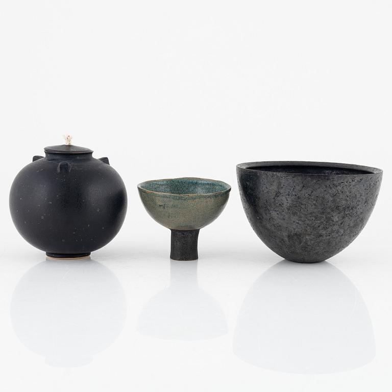 Bowls, a pair, and an oil lamp, by Ulrika Wallin among others, circa 2000.