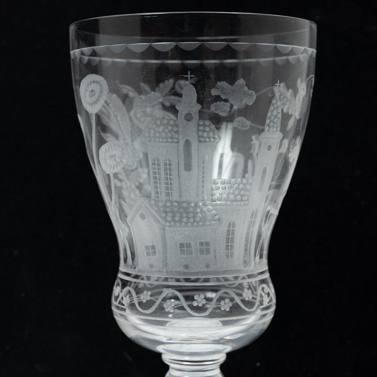 Vicke Lindstrand, rödvinsglas, 5 st, "Dalecarlia", Kosta Boda.