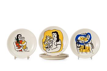 97. A set of six ceramic plates after Fernand Léger, Salins, France.