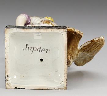A creamware figure of Jupiter, presumably England, 18th Century.