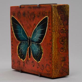 RUT BRYK, A CERAMIC RELIEF, BOX. Butterfly. Signed Bryk. Late 1950s.