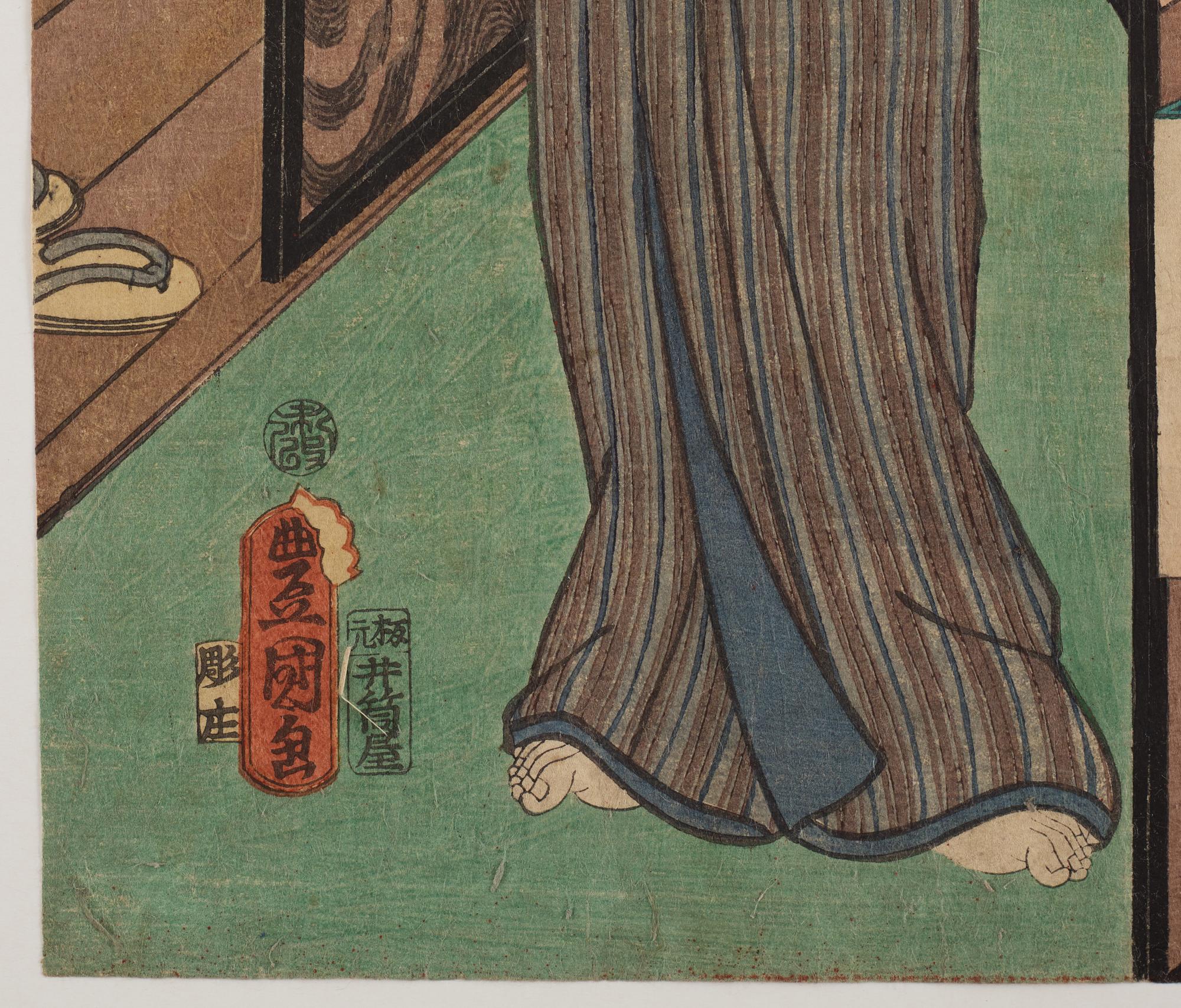 Two Japanese woodblock prints after Toyokuni, 19th Century.