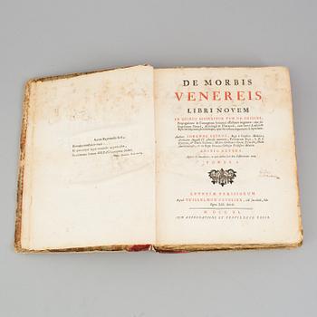 A book on venereal diseases, "De Morbis Venereis", Jean Astruc. Printed in Paris in 1740.