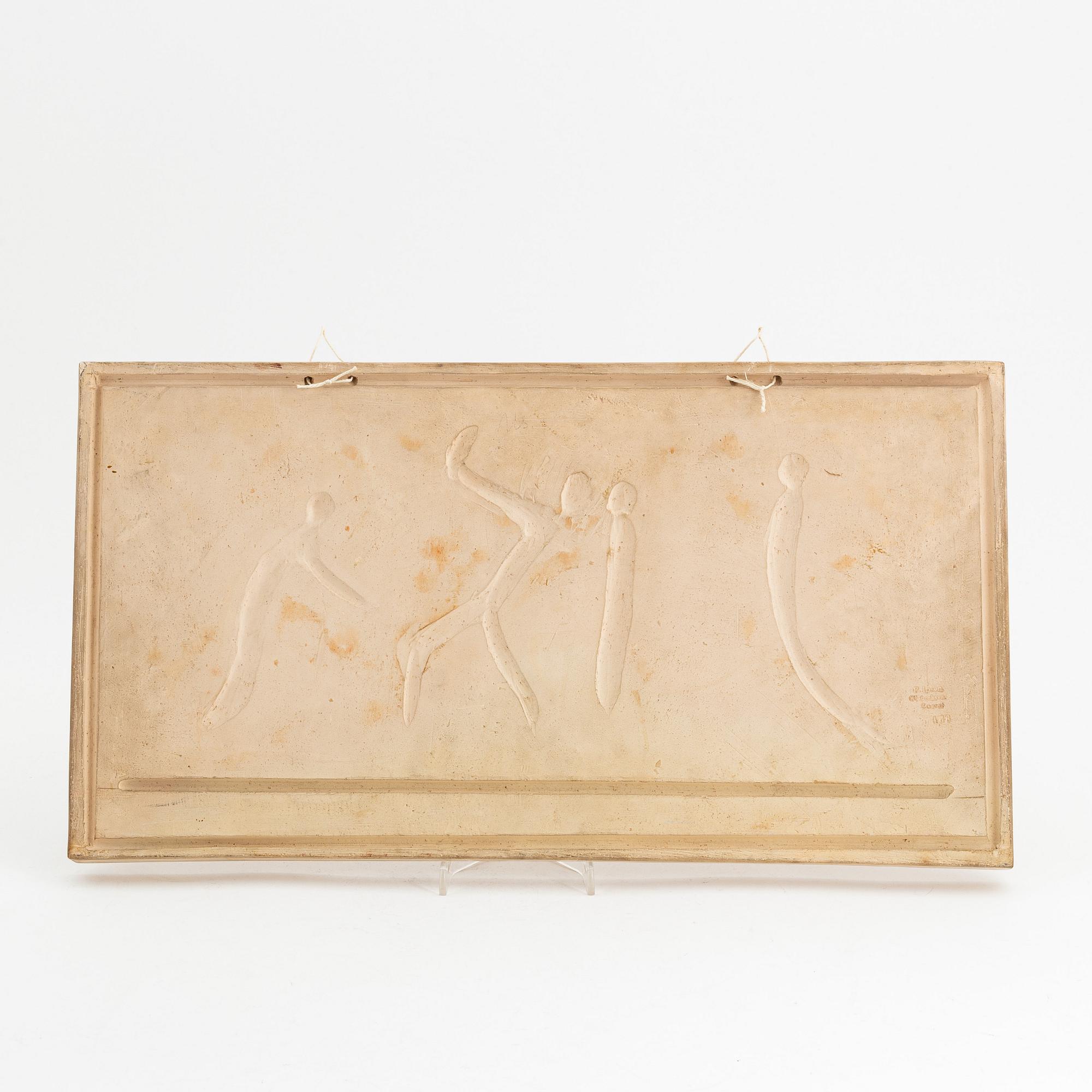 Bertel Thorvaldsen, after, a painted plaster relief, manufactered by Peter Ipsen, 19th century.