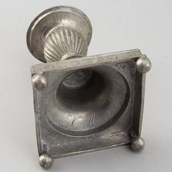 A pair of pewter candlesticks by Niclas Anström, Växjö 1835.
