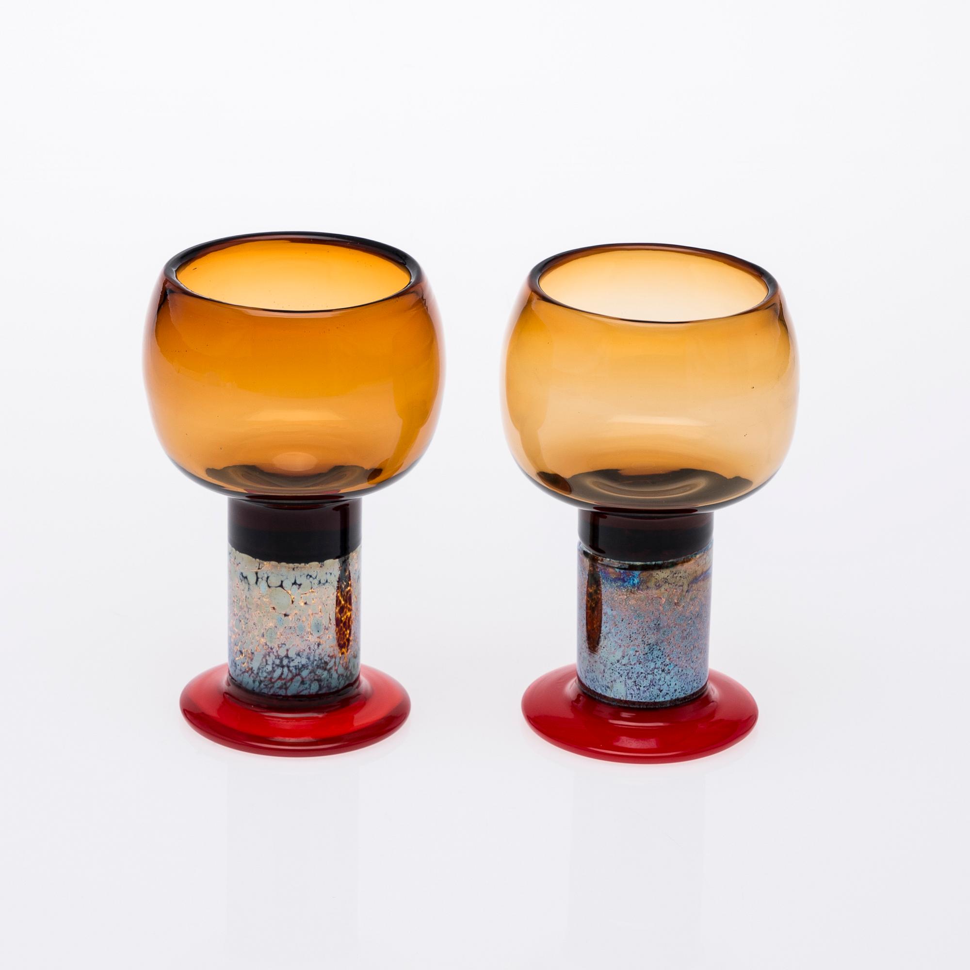 POKAL, 2 st, glas, signerad Kaj Franck, Nuutajärvi, Notsjö.