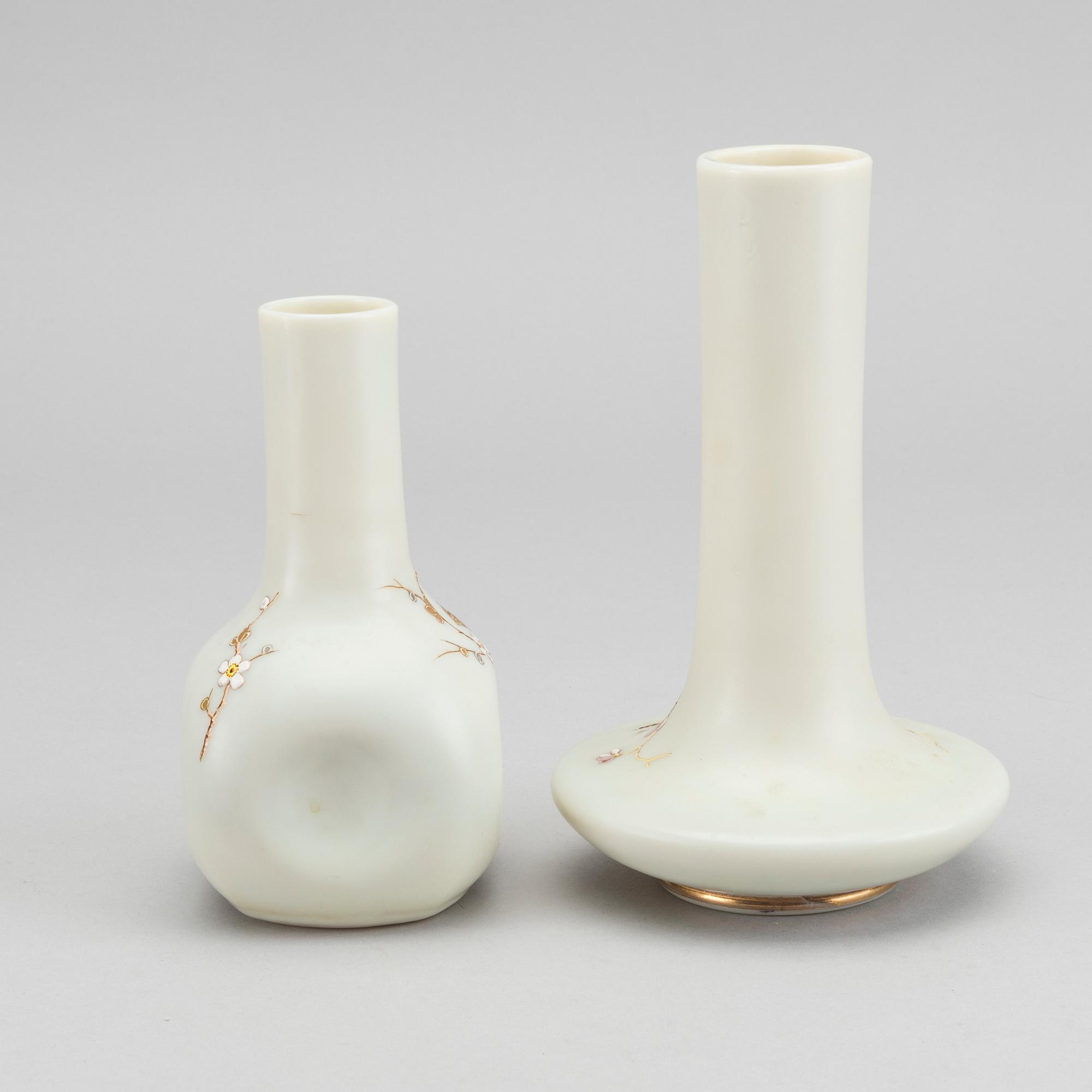 HARRACHOV GLASSFABRIK, a set of two painted glass vases around 1880.