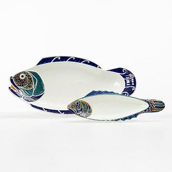 Alf Wallander, fish plates, 2 pcs, stoneware, Rörstrand, circa 1900.