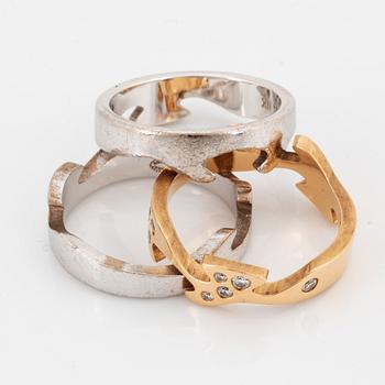 GEORG JENSEN, "Fusion". Rings, 3 st, 18K gold with brilliant-cut diamonds. Nina Koppel.