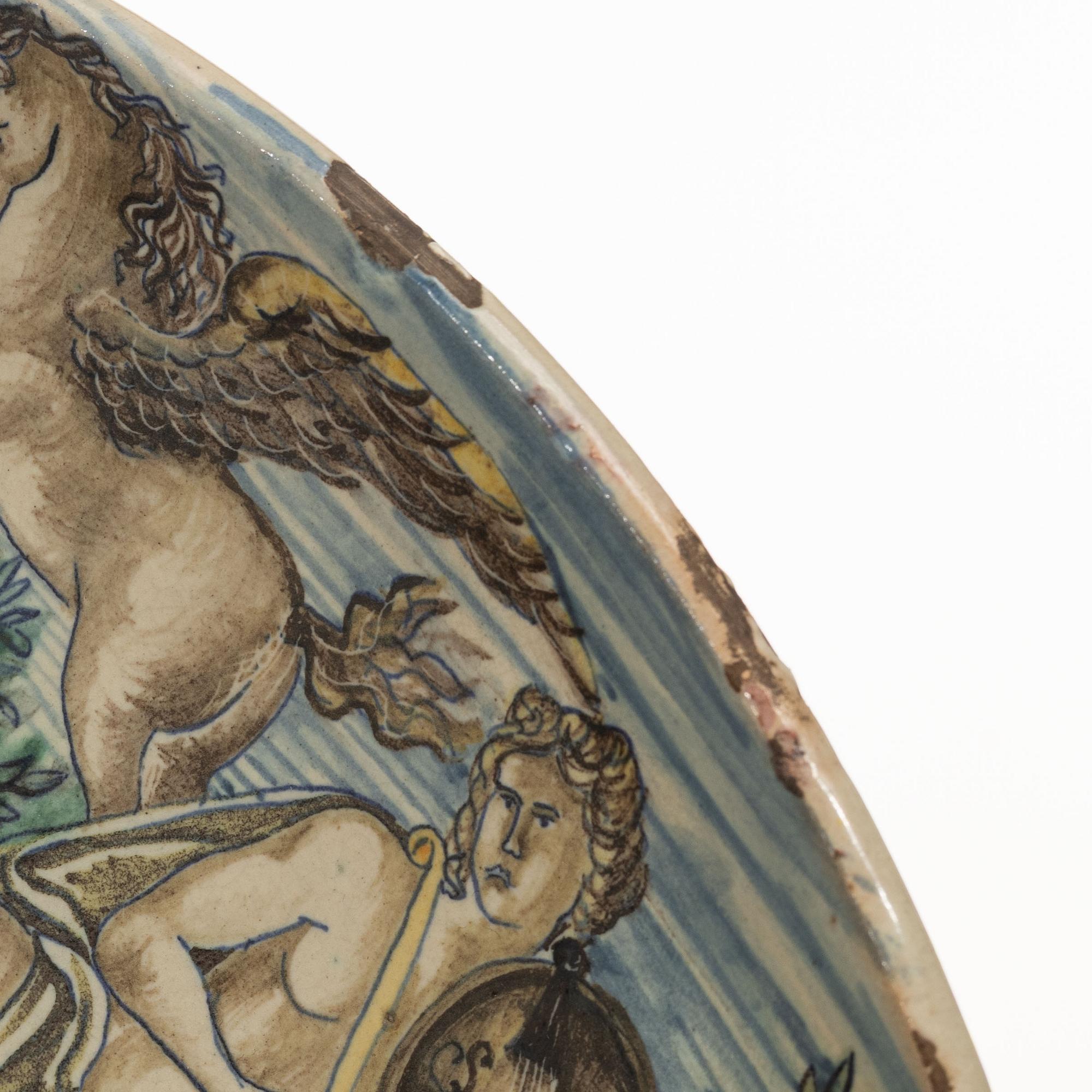 Praktfat, fajans, historismus, troligen Urbino, Italien, 1800-tal.