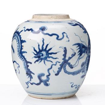 A blue and white dragon jar, Qing dynasty, 18th Century.