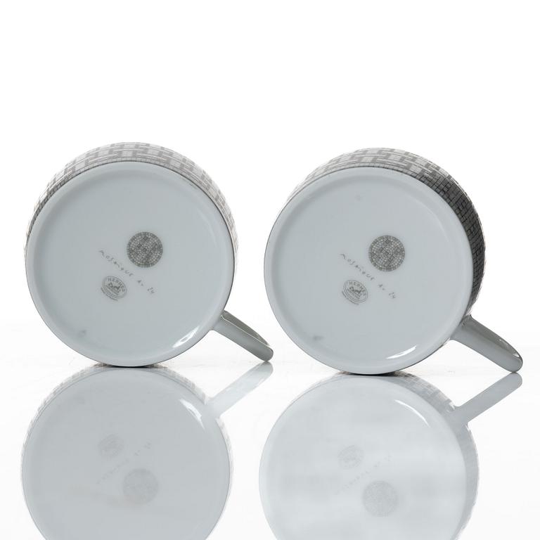 Hermès, cups with saucers, a pair, "Mosaique au 24".