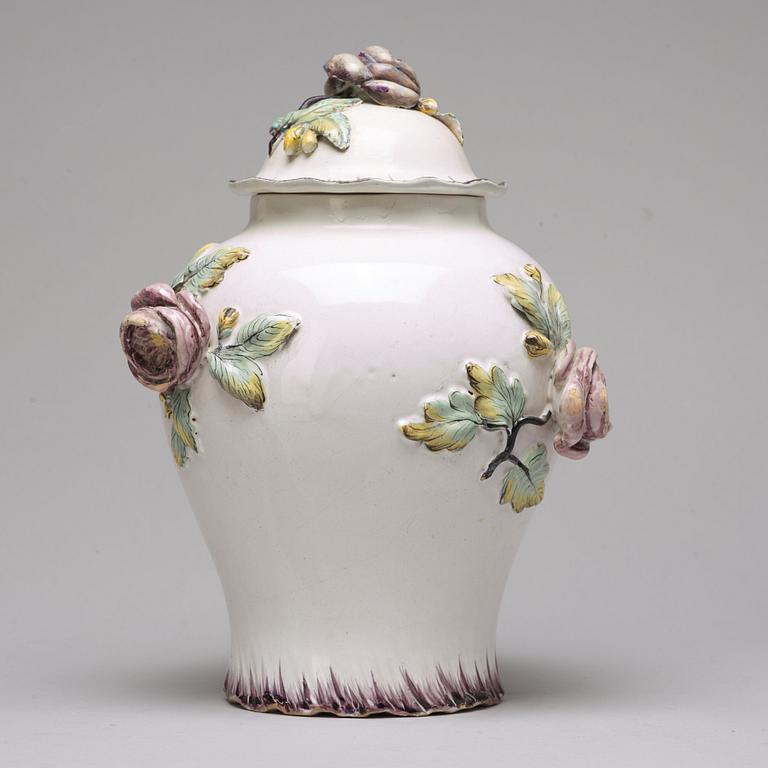 A Swedish Rörstrand faience vase with cover, dated 9/1 (17)72.