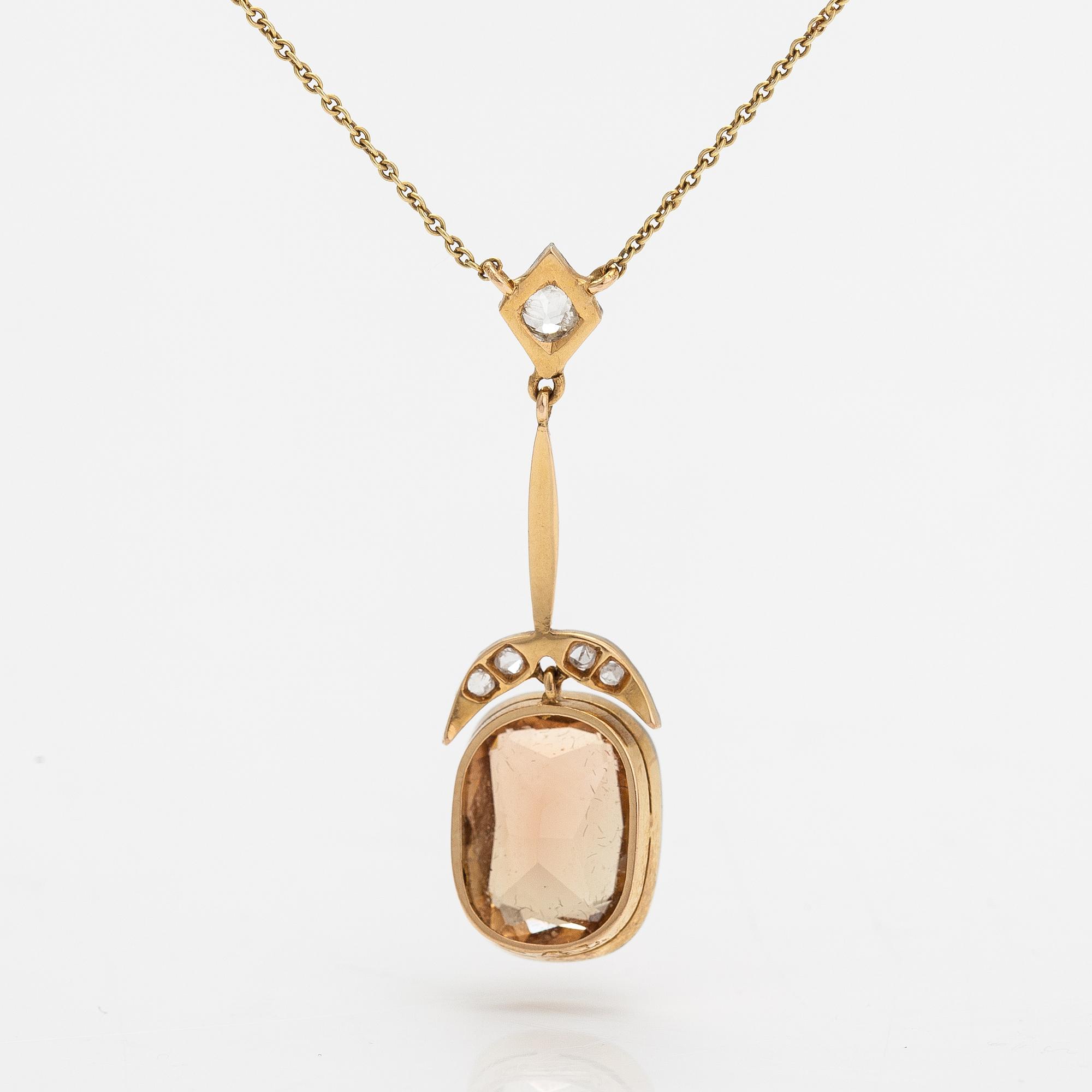 Halsband, 18K och 14K guld, gammal- och rosenslipade diamanter och turmalin. Kultateollisuus, Åbo.