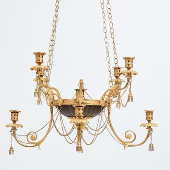 A late Gustavian early 19th century nine-light hanging-lamp.