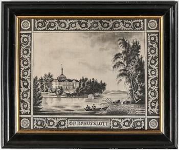 SIDENMÅLNING, tusch, mongramsign ES, 1800-talets första hälft.