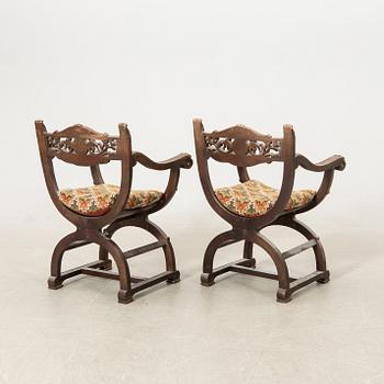 Armchairs, a pair, Renaissance style, first half of the 20th century.