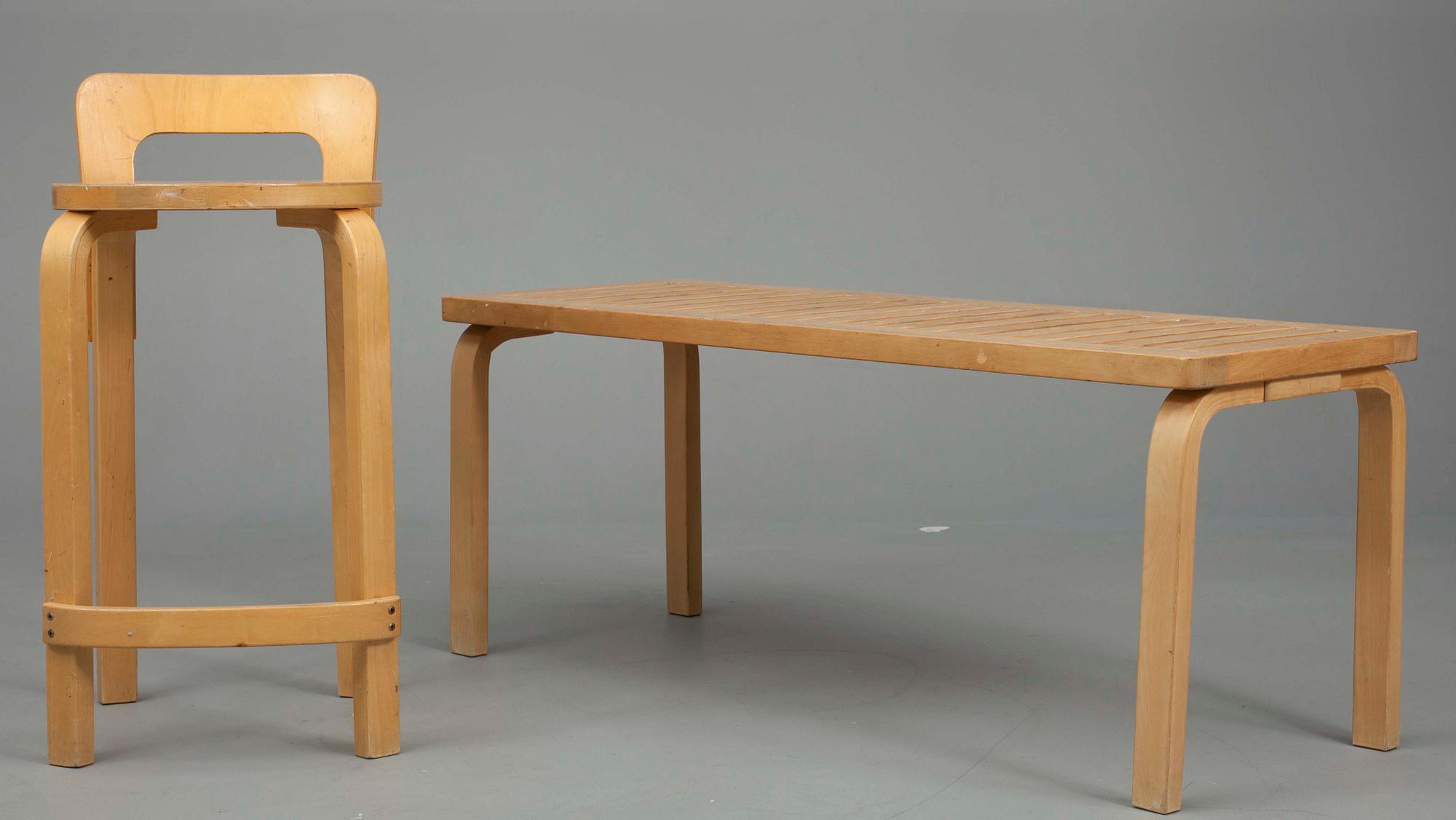 BÄNK samt PALL K65, Alvar Aalto, Artek, 1900-talets senare hälft.