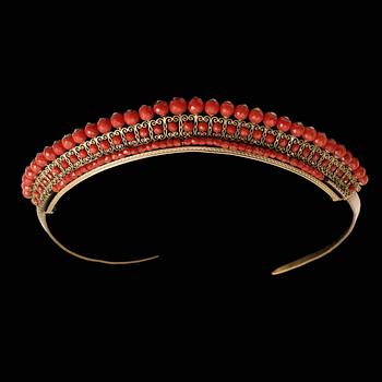 DIADEM, korall och gulmetall, 1800-talets slut.