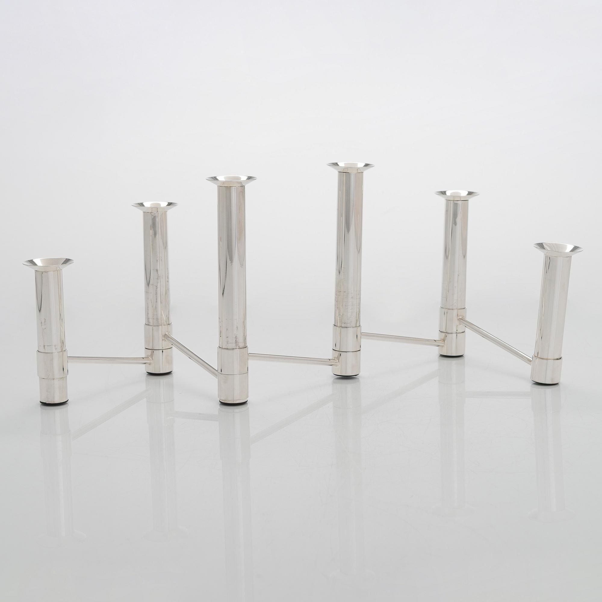 Tapio Wirkkala, a 'Nonstop' silver candelabrum, TW 432, numbered 74/90, for Kultakeskus, Hämeenlinna 2007.